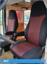 Piloten stoelhoezenset compatibel met camper Ducato bestuurder en passagiers 807 beschermhoezen set in zwart/wijnrood