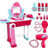 Kaptafel Speelgoed meisjes - 2-in-1 Draagbare Kaptafel Koffer met Accessoires - Roze Vanity Set voor Onderweg - Licht & Geluid - Ideaal Rollenspel voor Creatieve Kids – Make-up tafel