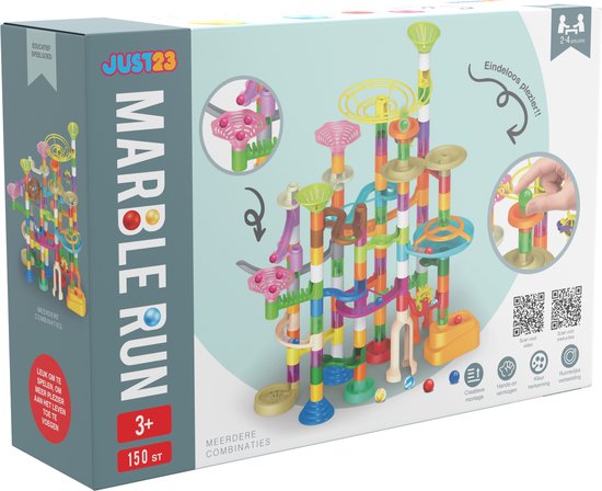 JUST23 Knikkerbaan Ultimate Set - Marble Run - 150 Onderdelen - Glow in the dark knikkers 30ST - Speelgoed van 3 Tot 13 Jaar