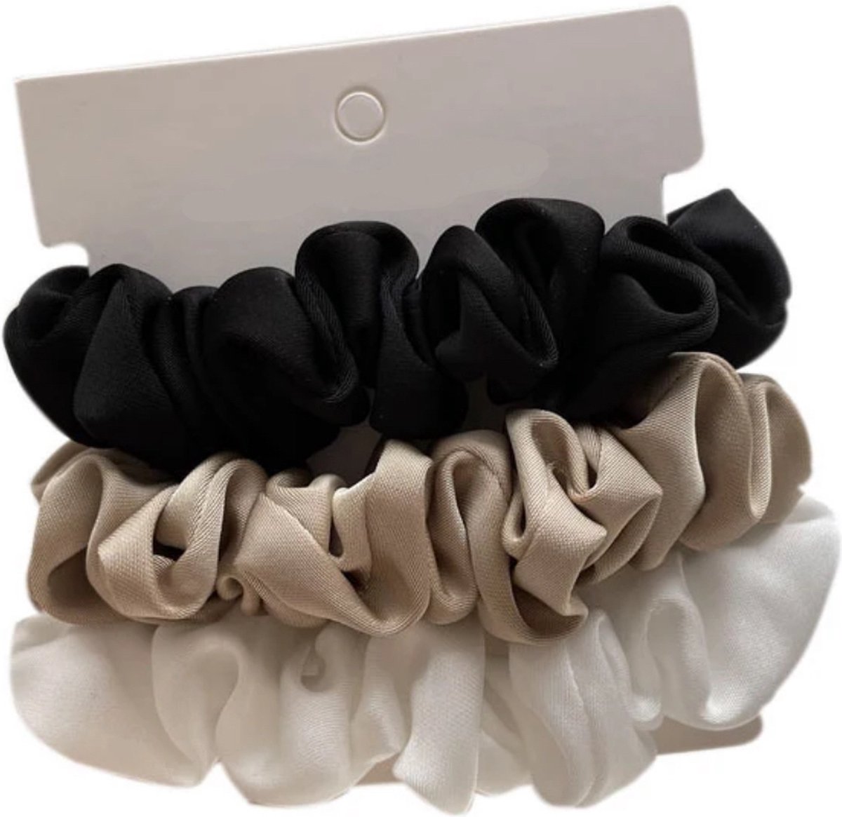 Ixen Scrunchie Satijn Set van 3 Haaraccessoires Haarelastiek Wit Beige Zwart Haarwokkel Haarband