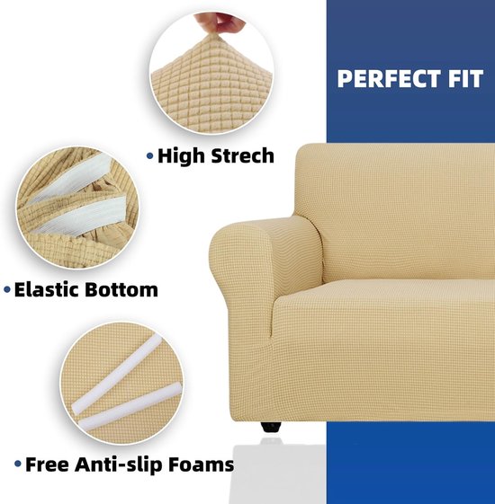 Stretch Bankhoes 4 Zits, Elastische Bankhoezen Voor Woonkamer, 1 Stuks Universele Rekbare Armsteun Sofahoes Met Anti-slip Schuim, Krasbestendig Meubelhoes Voor Bank, Beige