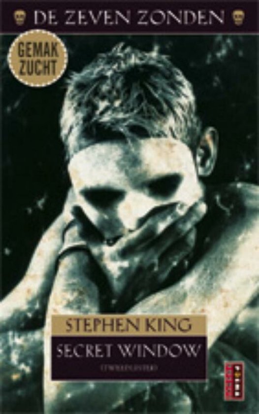 Boek "Secret Window" van Stephen King, met een jonge man in donkere tinten die zijn handen voor zijn gezicht houdt. "De Zeven Zonden" en "Gemak Zucht" staan bovenaan.
