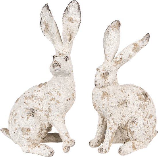 Set van 2 Gouden Paashazen Figuren: Moderne Paasdecoratie van Polyresin, Elegante Paashazen voor Tafel, Dressoir & Ingang, Binnen, Ideaal als Cadeau, 17 cm