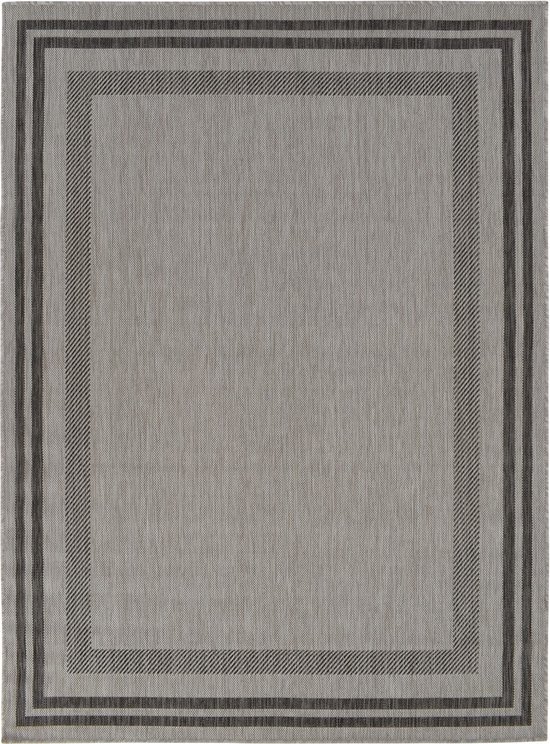 Vercai Rugs Terrace Collectie - Laagpolig Vloerkleed - Tapijt voor Binnen en Buiten - Polypropyleen - Pebble / Grijs - 160x220 cm