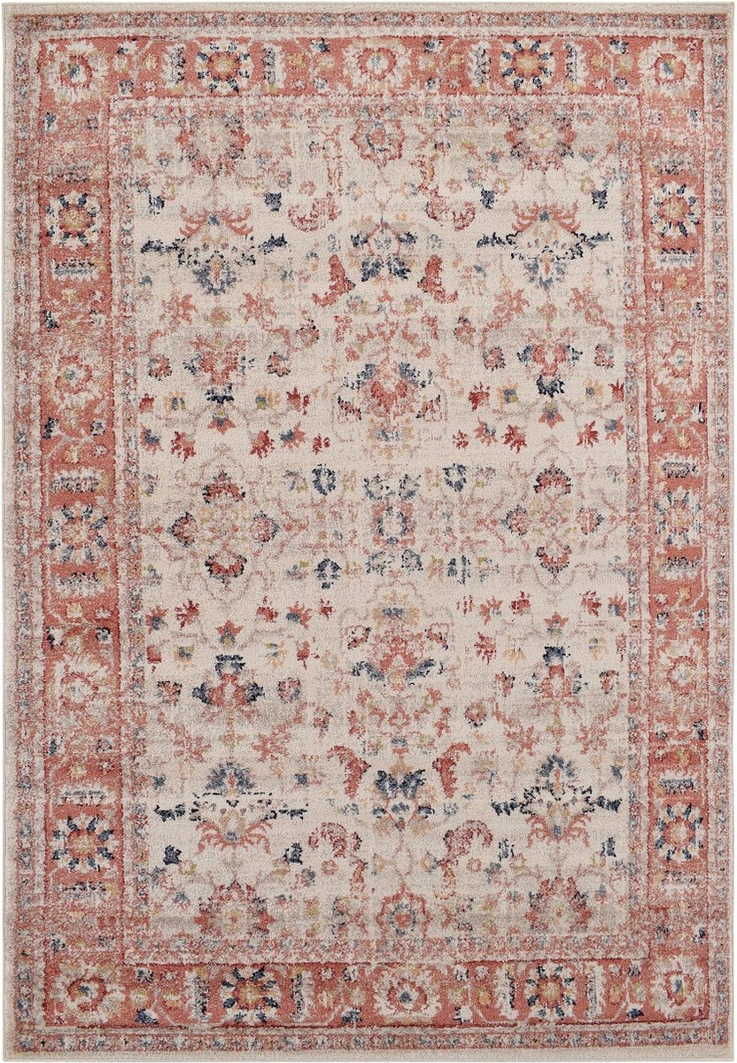 Vercai Rugs Florence Collectie - Laagpolig Vloerkleed - Polypropyleen - Ivoor / Rood - 200x290 cm