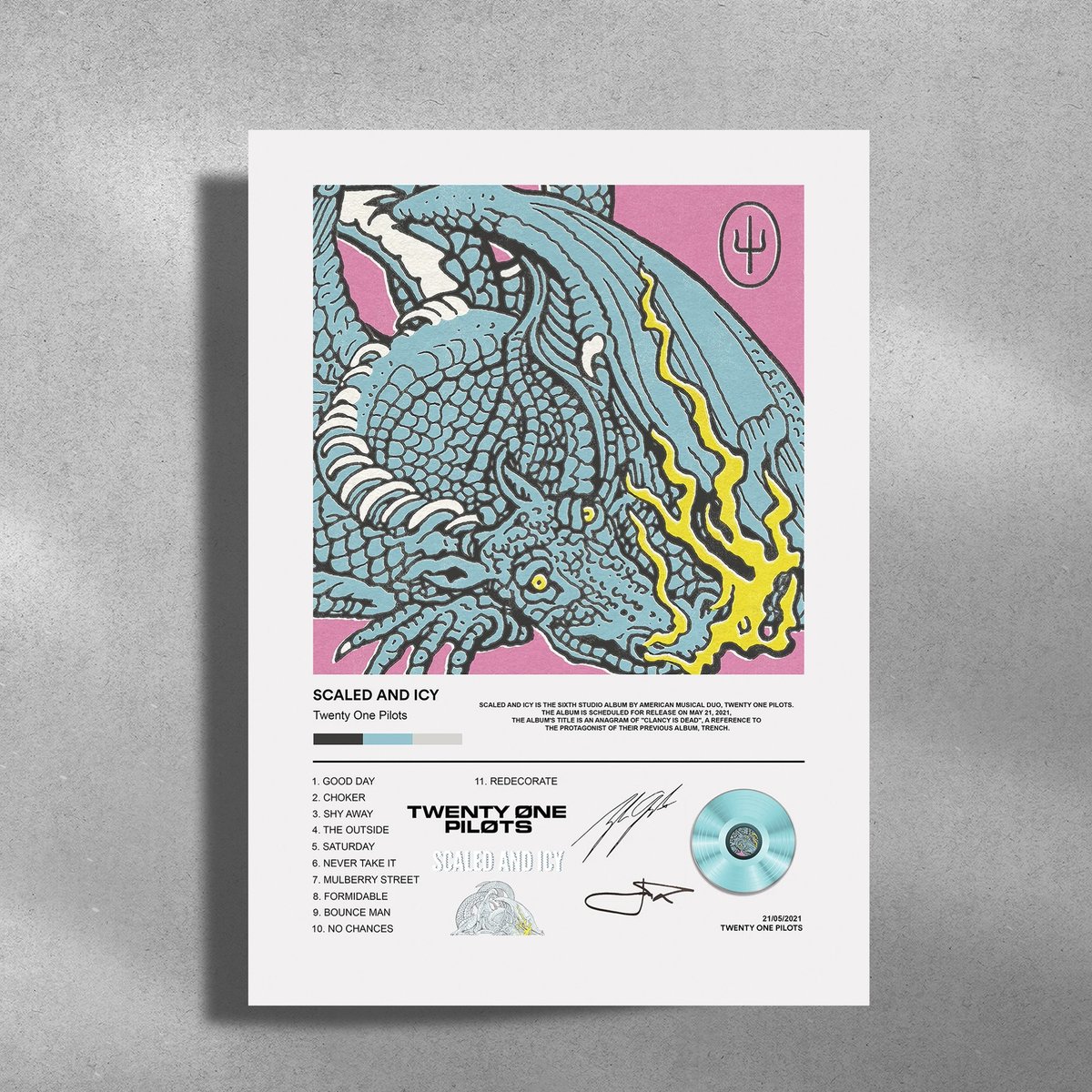 Luxe poster Twenty One Pilots - Metalen Poster 30x40cm - Scaled And Icy zwart