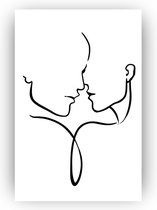 Man en vrouw lijntekening 100x150 cm - Line art canvas - Minimalism - Zwart witte decoratie - Lijntekeningen - Woonkamer accessoires