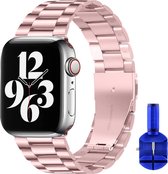 By Qubix - Stalen schakel band - geschikt voor 42mm - 44mm - 45mm - Ultra - 49mm Apple watch bandje Rosé pink - Roze - Smartwatch bandje staal - Stainless steel