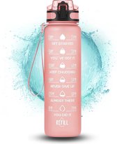 Bol.com Motivatie Waterfles - Rosé - 1 Liter Drinkfles - Waterfles met Rietje - Waterfles met tijdmarkering - BPA Vrij - Volwass... aanbieding