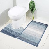 Badkamertapijtset 2-delig, zachte badmat, antislip wasbare badmatten, sneldrogend, absorberende badmattenset met toiletmat (50 x 80 cm + 50 x 50 cm, blauw)
