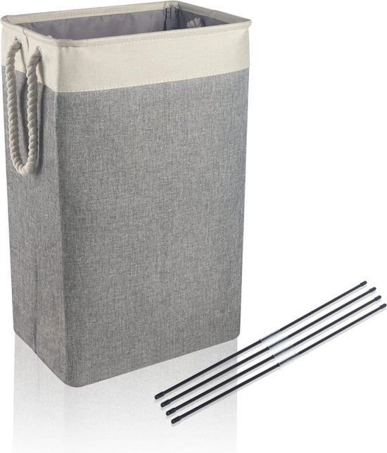 Lifewit 50 liter Slanke Wasmand met Deksel, Smalle Wasmand met Bamboe