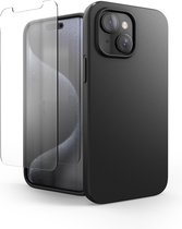 Telefoonhoesje Zwart Geschikt voor Iphone 15 Hoesje Met Screenprotector Beschermglas