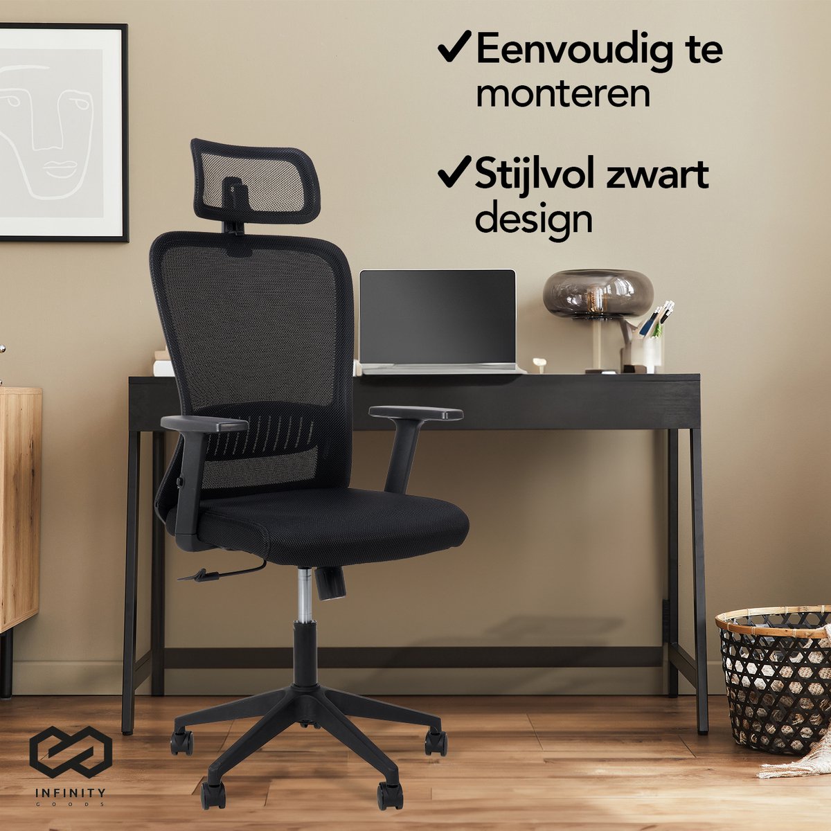 Infinity Goods Ergonomische Bureaustoel - Bureaustoelen Voor Volwassenen - Volledig Verstelbaar - Office Kantoor Chair - Zwart thumbnail 7