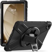 Hoes Geschikt voor Samsung Galaxy Tab A9 Plus - Back Cover met Handriem - 360° Draaibare Kickstand Standaard - Beschermhoes Zwart