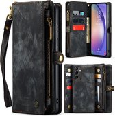 Geschikt Voor Samsung Galaxy A54 Hoesje - Solidenz Wallet Case A54 - Telefoonhoesje A54 - A54 Case Met Pasjeshouder - Met Ritsvak - Met Polskoord - Portemonee Hoes - Zwart