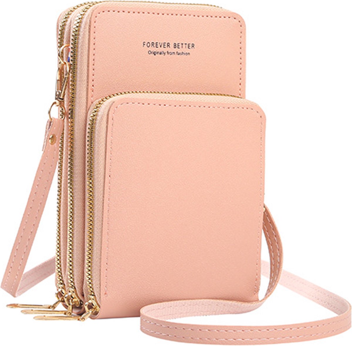 Multifunctionele telefoontas - roze - cross body - touch screen - phone bag - paspoort tas - portemonnee - festival tas