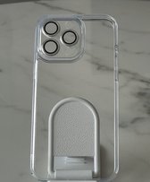 Hoogwaardige Siliconen Backcover met ingebouwd Glas voor Cameralens bescherming hoesje - Geschikt voor Apple iPhone 15 Pro - Transparant