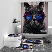 Floraweg Douchegordijn,Shower Curtain,badgordijn,badkamergordijn,Cool kattengezicht,-topkwaliteit - digitale printen -Anti Schimmel - Inclusief 12 ringen -met 12 stuks douchegordijnhaken – Waterdicht -Wasbaar- Polyester - 180x200 cm