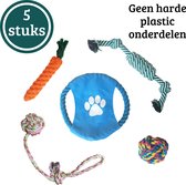 Janse® Honden speelgoed Set 5 delig - Honden Speelgoed - Flostouw Bijtring - Bal - Blauw