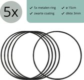 Zwart metalen ring ø15cm - 5 stuks - (Dromenvanger ring 10cm - draad staal ring - stalen ring - bloemen ring - macrame ring)
