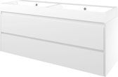 Proline Polystone Loft badmeubelset met wastafelonderkast symmetrisch met 2 laden en glans witte wastafel zonder kraangaten 140 x 46 x 62 cm, mat wit