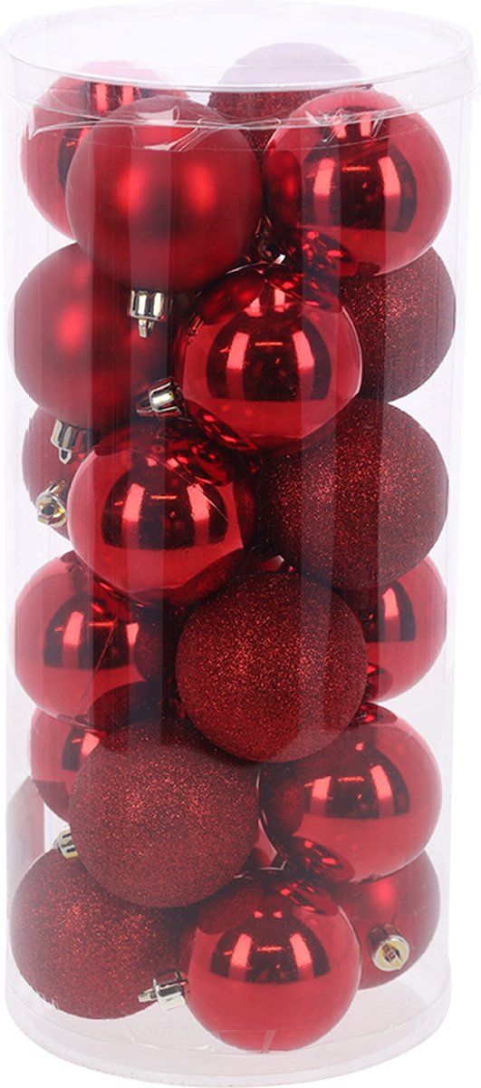 Totally Christmas | Kerstbal 6 cm | Kerstballen | Mix Koker | 24 stuks | Santa Red