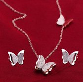 Gading® dames RVS-sieradenset met vlinder-coillier en oorknoppen-zilver