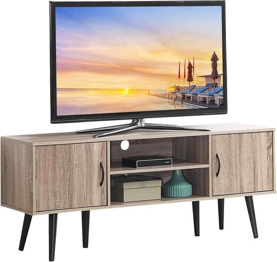 TV-standaard, tv-kast van hout, tv-kast voor tv's tot 60 inch, televisietafel met open plank, dressoir, woonkamerkast voor woonkamer en slaapkamer, 147 x 39,5 x 61 cm
