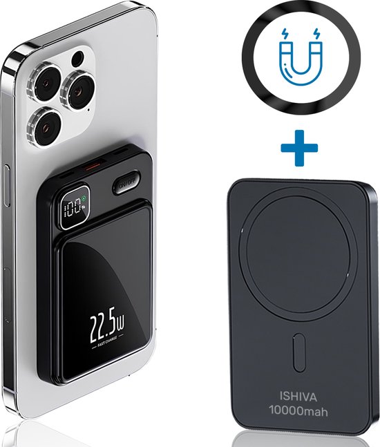 ISHIVA MagSafe powerbank 10000 mAh – 22.5W – USB-C – LED-display