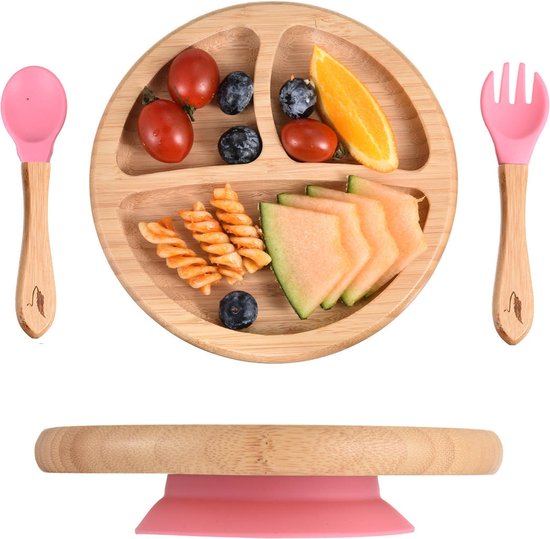 Kinderserviesset van bamboe, melaminevrij, babyservies, antislip, Kind