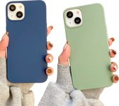 Set van 2 Hoesjes - Geschikt voor Apple iPhone 14 - Soft Touch Hoesje - Groen en Blauw - Stevig Shockproof TPU Materiaal - Zachte Coating - Siliconen Feel Case - Back Cover