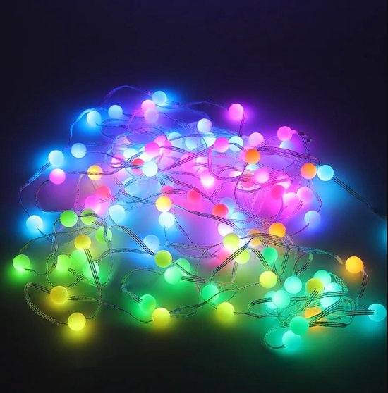 Guirlande lumineuse Globe LED à couleurs changeantes – 14,5 mètres avec 100 guirlandes lumineuses sphères colorées étanches, télécommande RF et contrôle APP, synchronisation de la musique, alimentée par USB.