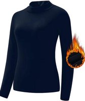 Thermoshirt lange mouw- Dames effen kleur thermishe sporttop- Hoge kraag warm en comfortabel winter kleding- Zwart- Maat XL