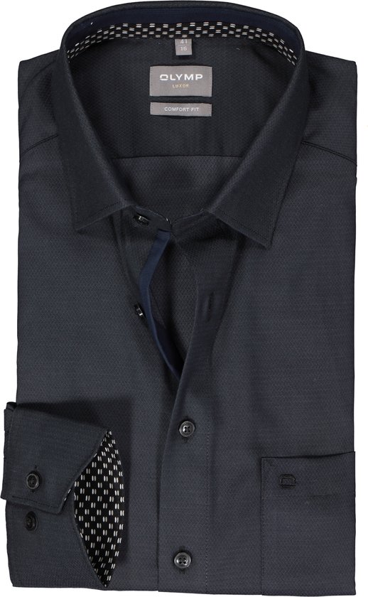 OLYMP comfort fit overhemd - structuur - antraciet grijs (contrast) - Strijkvrij - Boordmaat: 44