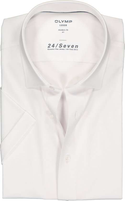 OLYMP Luxor 24/Seven modern fit overhemd - korte mouw - wit tricot - Strijkvriendelijk - Boordmaat: