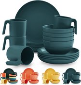 Plastic Servies Set van 16 Onbreekbare en Herbruikbare Lichtgewicht Borden Bekers Kommen Servies Gemakkelijk mee te nemen en schoon te maken BPA-vrij Geschikt voor 4 personen
