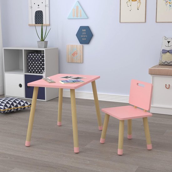 Kindertafel met stoel: robuuste kinderstoelenset van grenenhout om te spelen en te leren - perfect kinderkamermeubel in Scandinavische stijl (roze, 1 stoel) van Kinder — afbeelding 2