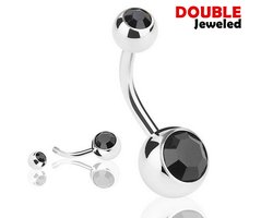 Navelpiercing - Chirurgisch staal - met Zwarte zirkonia stenen - Double Jeweled