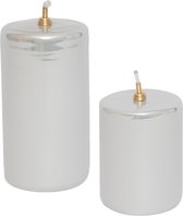 WinQ ! - Cylindre de lampe à huile 7,5x10 cm et 7,5x13,5 cm en verre Argent brillant - lot de 2 pièces - Remplacement idéal pour les bougies avec mèche et entonnoir