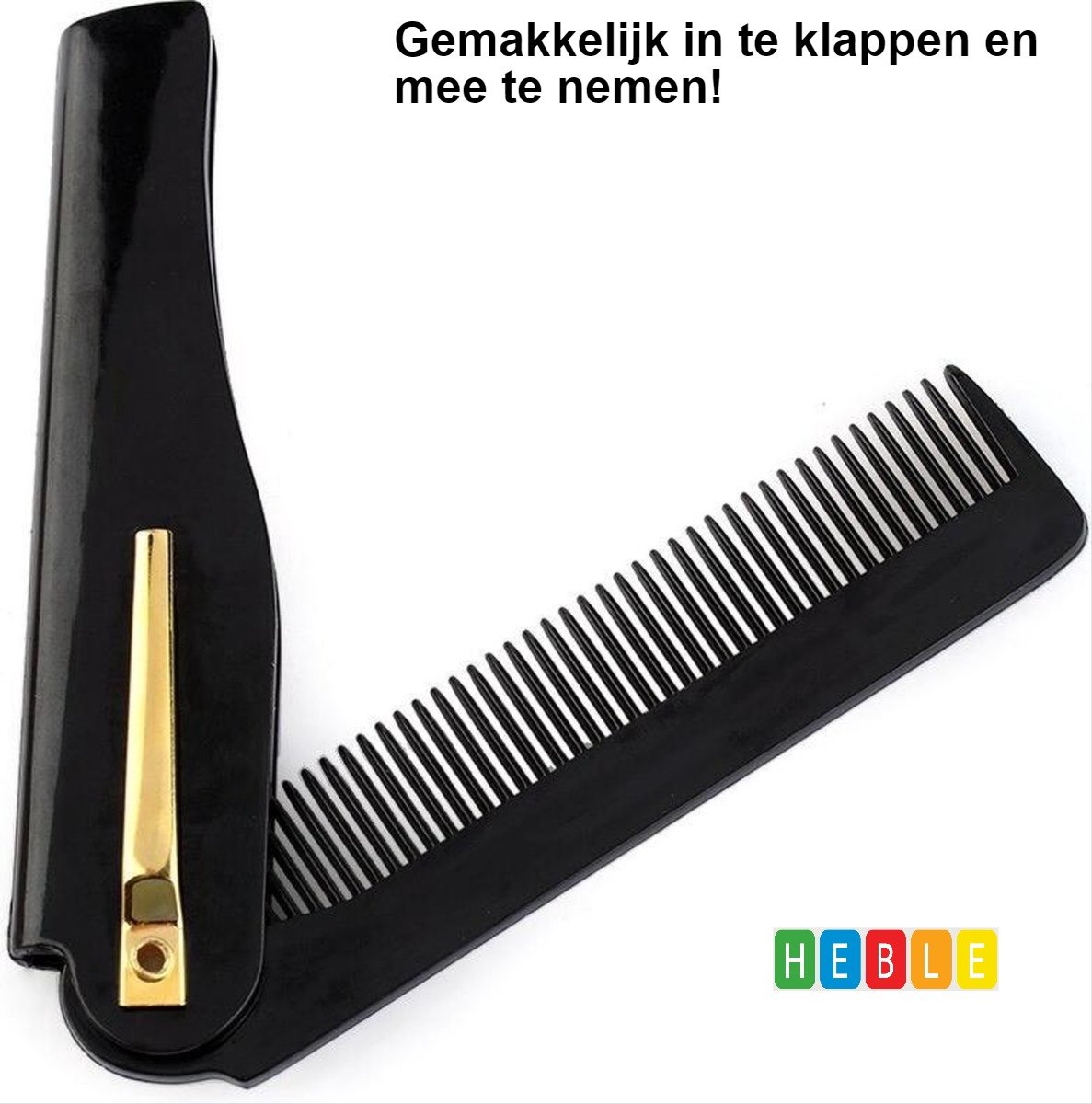 *** Baardkam - Kam - Zakkam - Inklapbaar - Kapper - Styling van Baard en Snor - Zwart - van Heble® ***