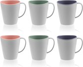 6 x Koffiekopjes met Handvat - Set van Herbruikbare Plastic Drinkbekers - Plastic Beker in Heldere Kleuren - Onbreekbare Theepot (06 Stuks - 350 ml - Blauw/Groen/Roze)