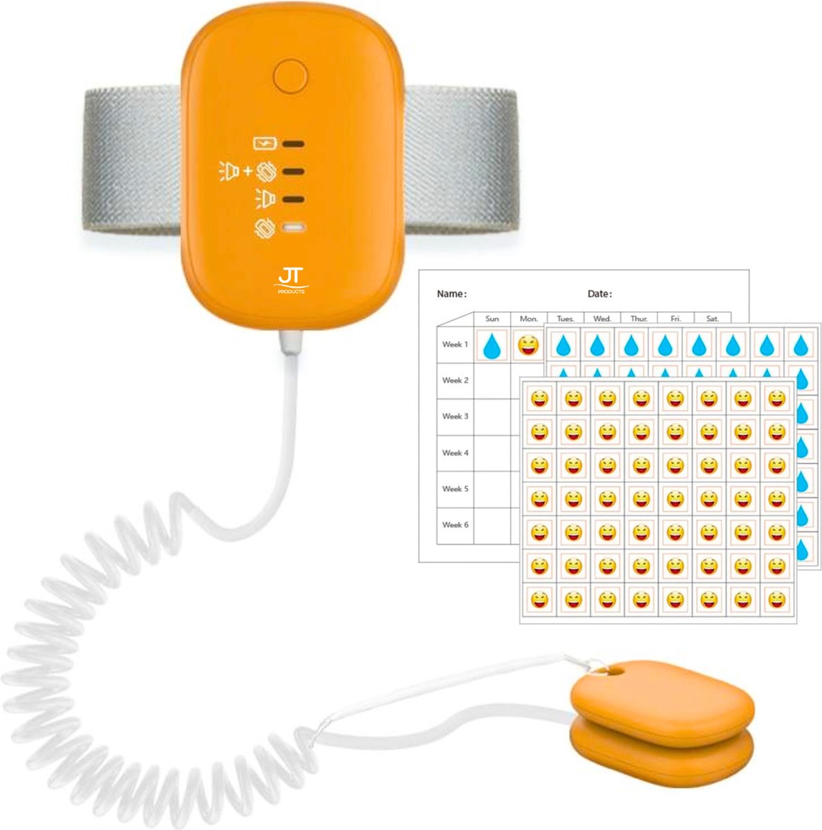 Goedkoopste JT Products Plaswekker Voor Zindelijkheidstraining – Inclusief Progressiekaart & Stickers – USB C Oplaadbaar - Jongens & Meisjes - Incontinentie – Zindelijkheid - Kind Op Het Potje - Bedplassen - Magnetische Sensor Clip - Vanaf 2 Jaar