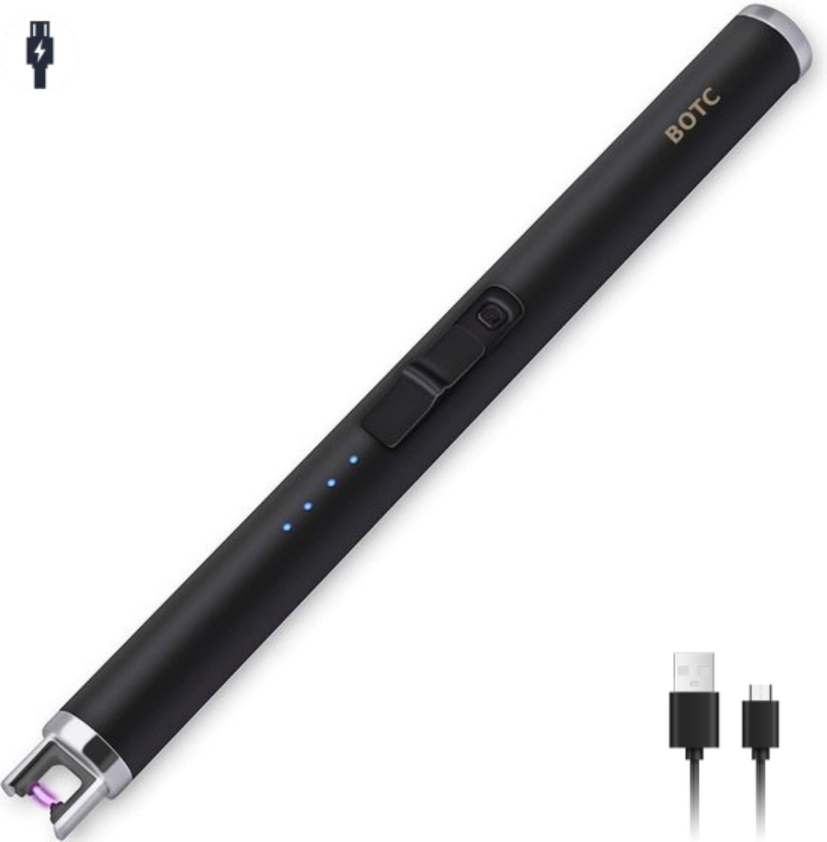 BOTC Elektrische aansteker - USB oplaadbaar - Oplaadbaar met USB kabel - Windproof - BBQ - Kaarsen - Zwart - BOTC