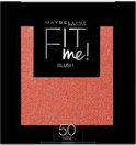 Verpakking van 'Fit Me Blush' kleur 50 Wine, een rood-bruine blusher.