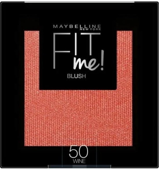 Verpakking van 'Fit Me Blush' kleur 50 Wine, een rood-bruine blusher.