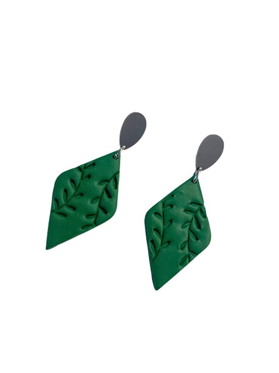 2 Love it Diamond - Boucles d'oreilles - Léger - Déclaration - Argile polymère - Acier inoxydable - Vert - Couleur argent
