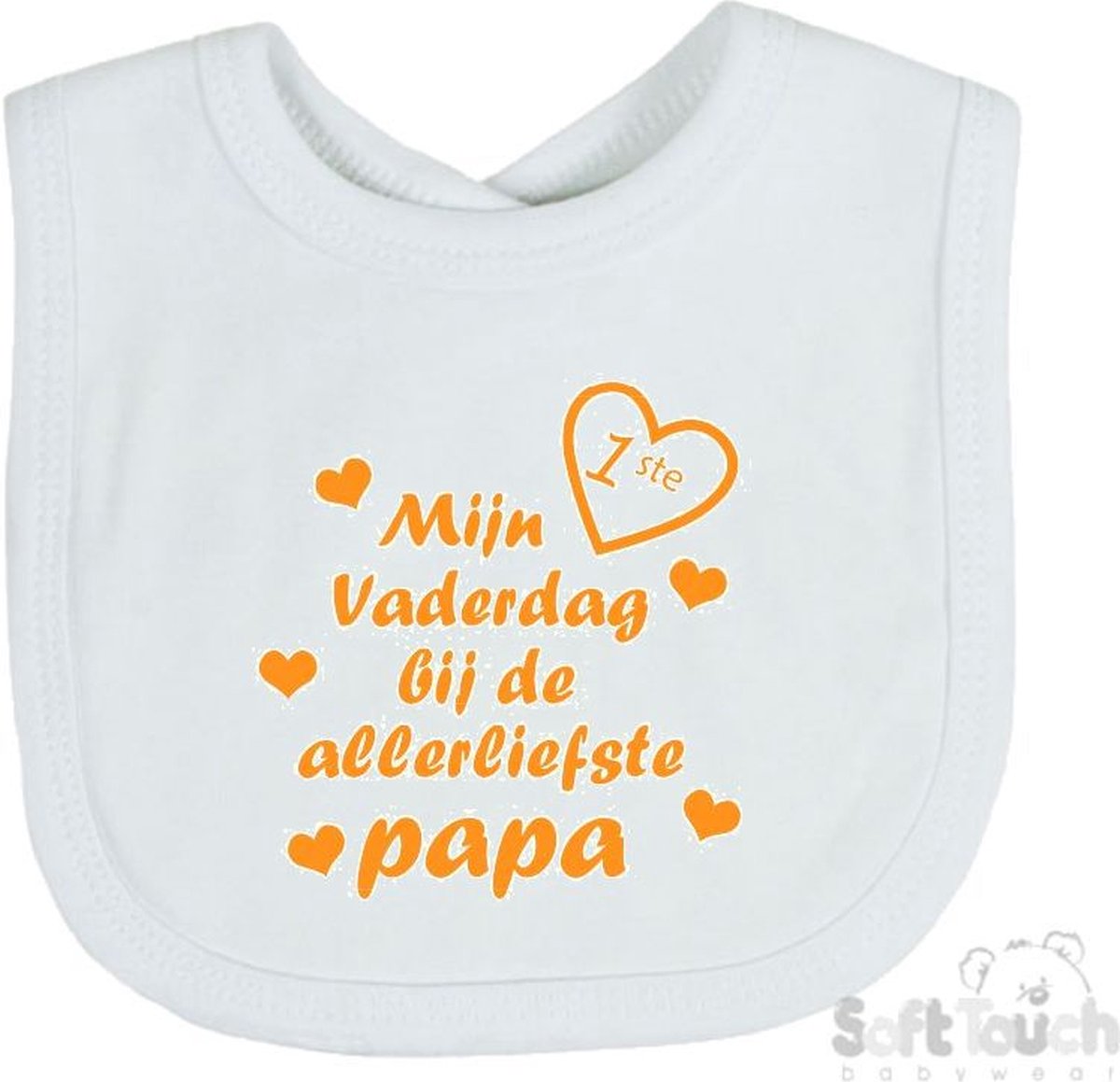 Goedkoopste Soft Touch Slabber Slabbetje Slab Mijn 1ste vaderdag bij de allerliefste papa Vaderdag Unisex Katoen Wit/mosterd Maat 33x22 Cm