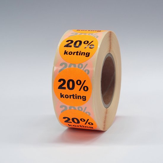 Foto: 20 korting stickers op rol 1000 per rol 35mm oranje