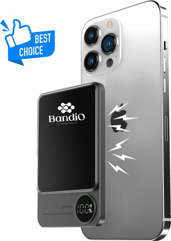 BandiO® MagSafe Powerbank 10000mAh (20 Watt Oplader) - Powerbank 10000mAh - magnetisch & draadloos – powerbank iPhone – draadloze oplader batterij - Sint & Kerst Cadeau