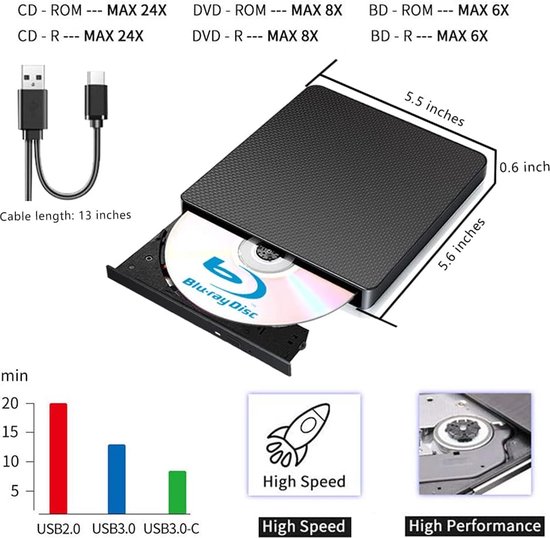 Dainty Externe Bluray Drive USB 3.0 en TypeC, 3D en HighSpeed bol